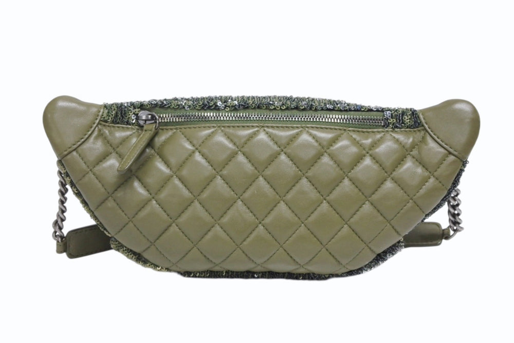 CHANEL シャネル ココキューバ スパンコール ボディバッグ 23番台 2016 スパンコール ラムスキン カーキ シルバー 美品 中古 4b010204