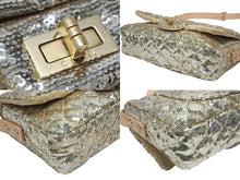 画像をギャラリービューアに読み込む, CHANEL シャネル ショルダーバッグ 13番台 ココマーク スパンコール ストロー ゴールド ベージュ マットゴールド金具 美品 中古 4b010207