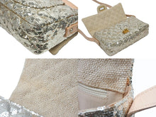 画像をギャラリービューアに読み込む, CHANEL シャネル ショルダーバッグ 13番台 ココマーク スパンコール ストロー ゴールド ベージュ マットゴールド金具 美品 中古 4b010207