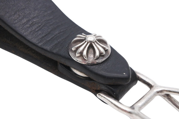 CHROME HEARTS クロムハーツ BELT LOOP ベルトループ クロスボールボタン シルバー925 レザー ブラック 美品 中古 4b010222