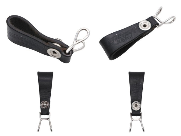CHROME HEARTS クロムハーツ BELT LOOP ベルトループ クロスボールボタン シルバー925 レザー ブラック 美品 中古 4b010222