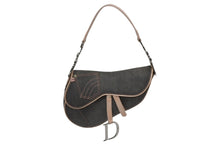 画像をギャラリービューアに読み込む, Christian Dior クリスチャンディオール デニム サドルバッグ ワンショルダーバッグ レザー グレー ピンク ジョンガリアーノ期 中古 美品 4b010230