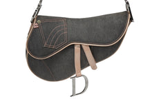 画像をギャラリービューアに読み込む, Christian Dior クリスチャンディオール デニム サドルバッグ ワンショルダーバッグ レザー グレー ピンク ジョンガリアーノ期 中古 美品 4b010230