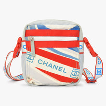 画像をギャラリービューアに読み込む, CHANEL シャネル ココマーク スポーツライン ミニショルダーバッグ ポーチ 10番台 レッド ホワイト ライトブルー キャンバス 良品 中古 4b010267