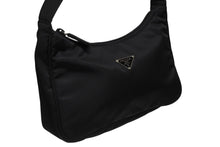 画像をギャラリービューアに読み込む, 極美品 PRADA プラダ ホーボー ハンドバッグ MV515 トライアングルロゴ 三角ロゴプレート ナイロン ブラック 中古 4b010274