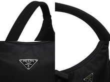 画像をギャラリービューアに読み込む, 極美品 PRADA プラダ ホーボー ハンドバッグ MV515 トライアングルロゴ 三角ロゴプレート ナイロン ブラック 中古 4b010274