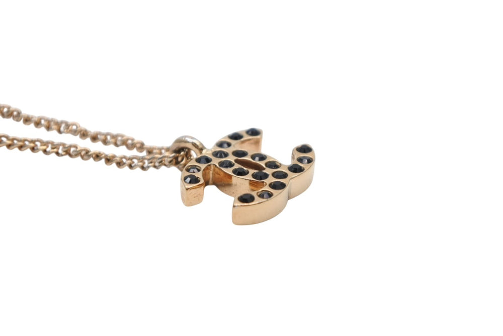 CHANEL Coco Mark Necklace Weight approx. 6.2g 01A stamp Total length approx. 43.5cm GP Metal Rhinestone Gold Black Good Condition Used 4b010287