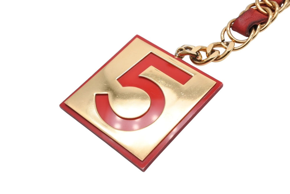 CHANEL シャネル VINTAGE ヴィンテージ チェーンベルト ココマーク No.5 レザー メタル GP ゴールド レッド 美品 中古 4b010336