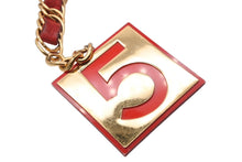 画像をギャラリービューアに読み込む, CHANEL シャネル VINTAGE ヴィンテージ チェーンベルト ココマーク No.5 レザー メタル GP ゴールド レッド 美品 中古 4b010336