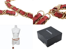 画像をギャラリービューアに読み込む, CHANEL シャネル VINTAGE ヴィンテージ チェーンベルト ココマーク No.5 レザー メタル GP ゴールド レッド 美品 中古 4b010336