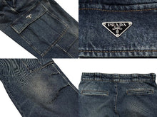 画像をギャラリービューアに読み込む, 極美品 PRADA プラダ ルーズフィット カーゴデニムパンツ トライアングルロゴ GEP396 イタリア製 コットン ブルー サイズ48 中古 4b010340