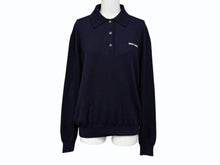 画像をギャラリービューアに読み込む, 極美品 MIUMIU ミュウミュウ ウールニット 長袖ポロシャツ MML934 サイズ40 ネイビー シェルボタン 黒蝶貝 中古 4b010346