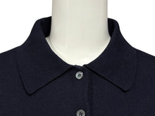 画像をギャラリービューアに読み込む, 極美品 MIUMIU ミュウミュウ ウールニット 長袖ポロシャツ MML934 サイズ40 ネイビー シェルボタン 黒蝶貝 中古 4b010346