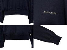 画像をギャラリービューアに読み込む, 極美品 MIUMIU ミュウミュウ ウールニット 長袖ポロシャツ MML934 サイズ40 ネイビー シェルボタン 黒蝶貝 中古 4b010346