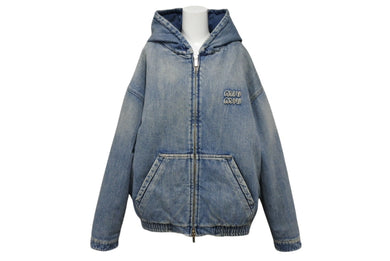 miumiu ヴィンテージ ジャケット ネイビー テクニカルポンジー クロップド ダウンジャケット | Miu Miu