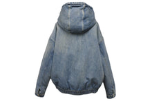 画像をギャラリービューアに読み込む, 極美品 MIUMIU ミュウミュウ ボンバー フーデッドジャケット GWB190 サイズ38 デニム ブルー ロゴパッチ 中古 4b010347