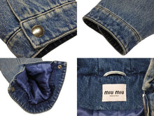 画像をギャラリービューアに読み込む, 極美品 MIUMIU ミュウミュウ ボンバー フーデッドジャケット GWB190 サイズ38 デニム ブルー ロゴパッチ 中古 4b010347