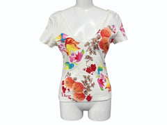 極美品 Christian Dior クリスチャンディオール Vネック半袖Tシャツ 6P16155471 サイズ40 マルチカラー ガリアーノ期 総柄 中古 4b010383