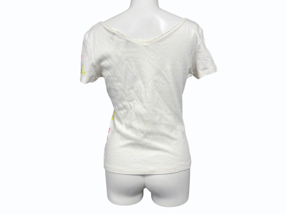 極美品 Christian Dior クリスチャンディオール Vネック半袖Tシャツ 6P16155471 サイズ40 マルチカラー ガリアーノ期 総柄 中古 4b010383