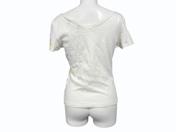 極美品 Christian Dior クリスチャンディオール Vネック半袖Tシャツ 6P16155471 サイズ40 マルチカラー ガリアーノ期 総柄 中古 4b010383
