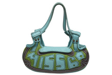 画像をギャラリービューアに読み込む, MISS SIXTY ミスシックスティ ハンドバッグ BW1600 パッチワーク ブルー グリーン ブラウン アンティークゴールド金具 良品 中古 4b010385