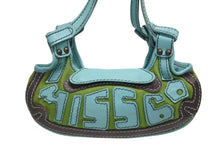 画像をギャラリービューアに読み込む, MISS SIXTY ミスシックスティ ハンドバッグ BW1600 パッチワーク ブルー グリーン ブラウン アンティークゴールド金具 良品 中古 4b010385