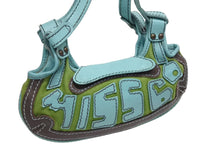 画像をギャラリービューアに読み込む, MISS SIXTY ミスシックスティ ハンドバッグ BW1600 パッチワーク ブルー グリーン ブラウン アンティークゴールド金具 良品 中古 4b010385