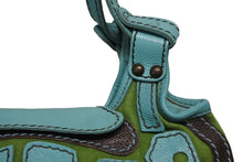 画像をギャラリービューアに読み込む, MISS SIXTY ミスシックスティ ハンドバッグ BW1600 パッチワーク ブルー グリーン ブラウン アンティークゴールド金具 良品 中古 4b010385