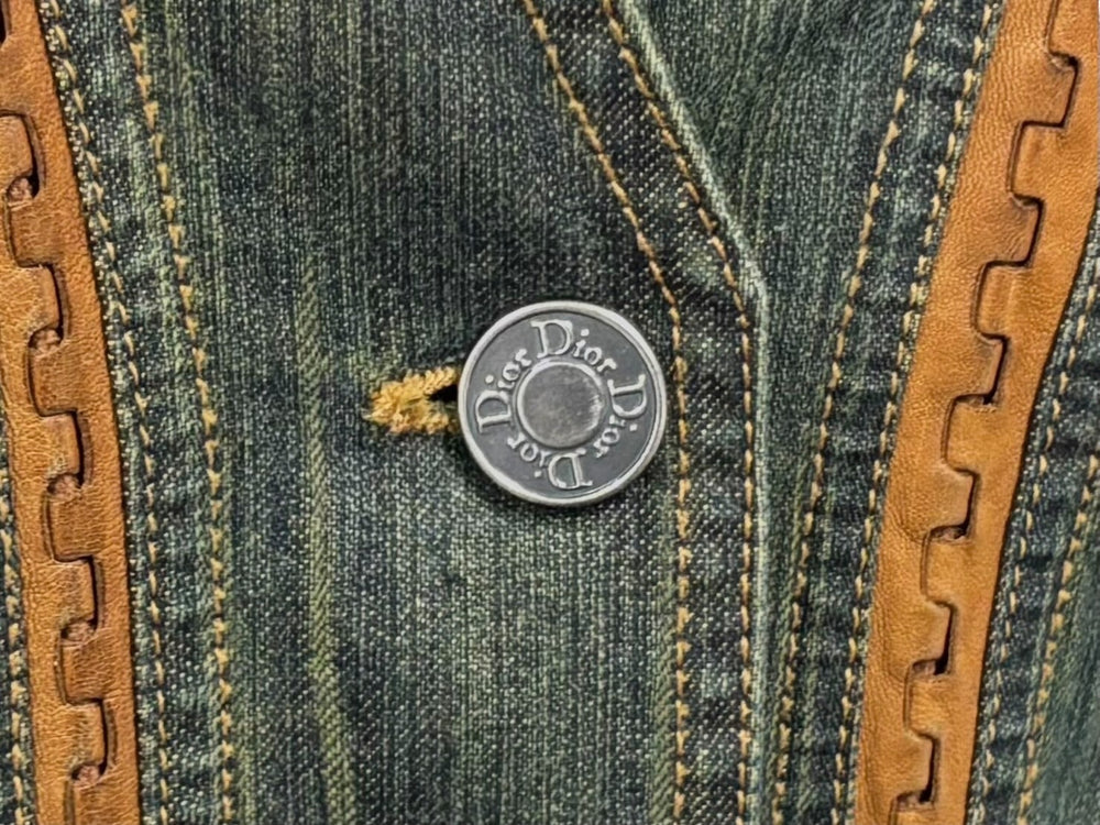 Christian Dior クリスチャンディオール デニムジャケット ブラック グリーン レッド 6E12088110 コットン ポリウレタン 良品 中古 4b010386