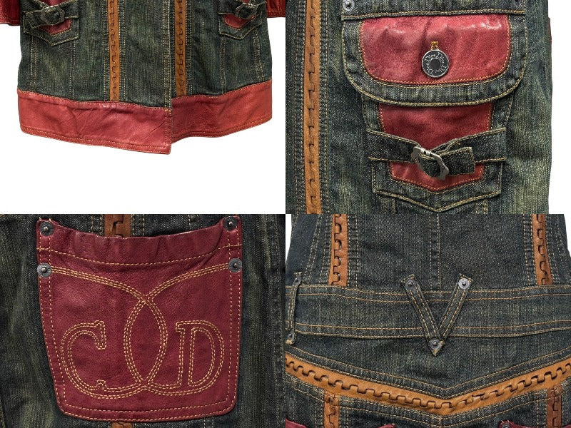 Christian Dior クリスチャンディオール デニムジャケット ブラック グリーン レッド 6E12088110 コットン ポリウレタン 良品 中古 4b010386