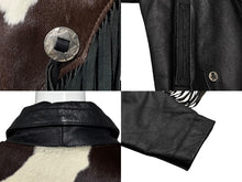 Load image into Gallery viewer, Veruducci ヴァドゥーチ ライダースジャケット ブラック ホワイト レザー ナイロン サイズ 46 シルバー金具 美品 中古 4b010410