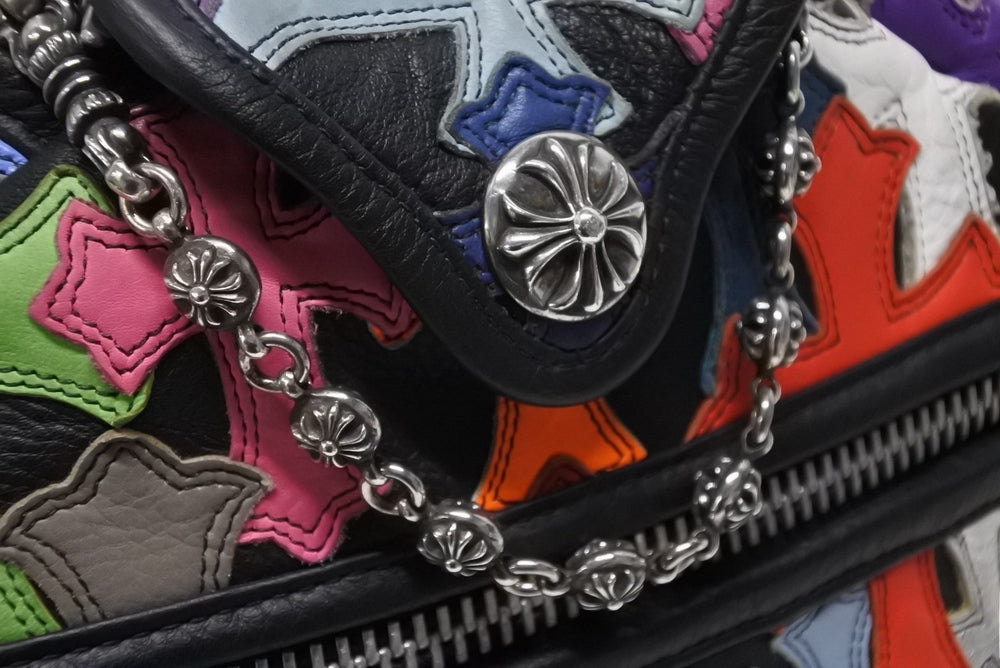 CHROME HEARTS DUFFLE SML Boston Bag Small Cemetery Cross Multi-Patch Cross Ball Chain Good Condition Used 4b010412