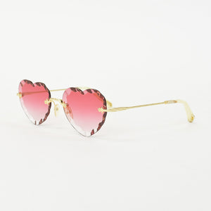 Very good condition Chloe Sunglasses Eyewear CE150S 823 Size 55□18 140 Heart Pink Gold Ivory Used 4b010426