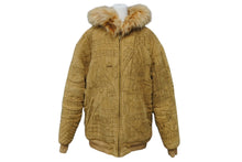 画像をギャラリービューアに読み込む, pelle pelle ペレペレ ボンバー フーデッドジャケット サイズM ステッチ ブラウン フェイクファー 総柄 美品 中古 4b010432