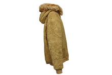 画像をギャラリービューアに読み込む, pelle pelle ペレペレ ボンバー フーデッドジャケット サイズM ステッチ ブラウン フェイクファー 総柄 美品 中古 4b010432