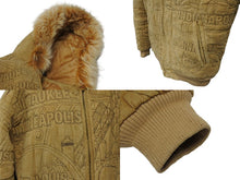 画像をギャラリービューアに読み込む, pelle pelle ペレペレ ボンバー フーデッドジャケット サイズM ステッチ ブラウン フェイクファー 総柄 美品 中古 4b010432