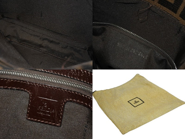 FENDI フェンディ マンマバケット ワンショルダーバッグ ハンドバッグ ズッカ柄 キャンバス レザー ブラウン シルバー金具 美品 中古 4b010437