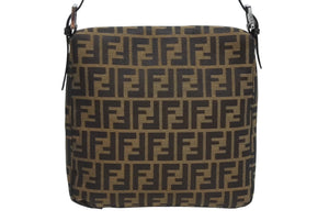 FENDI フェンディ マンマバケット ワンショルダーバッグ ハンドバッグ ズッカ柄 キャンバス レザー ブラウン シルバー金具 美品 中古 4b010437