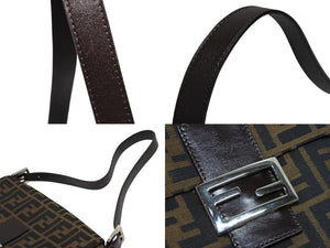 FENDI フェンディ マンマバケット ワンショルダーバッグ ハンドバッグ ズッカ柄 キャンバス レザー ブラウン シルバー金具 美品 中古 4b010437