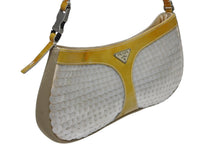 画像をギャラリービューアに読み込む, PRADA プラダ スパンコール メッシュ ハンドバッグ シルバー ゴールド レザー シルバー金具 トライアングルロゴ 良品 中古 4b010439