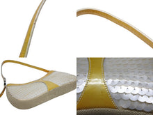 画像をギャラリービューアに読み込む, PRADA プラダ スパンコール メッシュ ハンドバッグ シルバー ゴールド レザー シルバー金具 トライアングルロゴ 良品 中古 4b010439