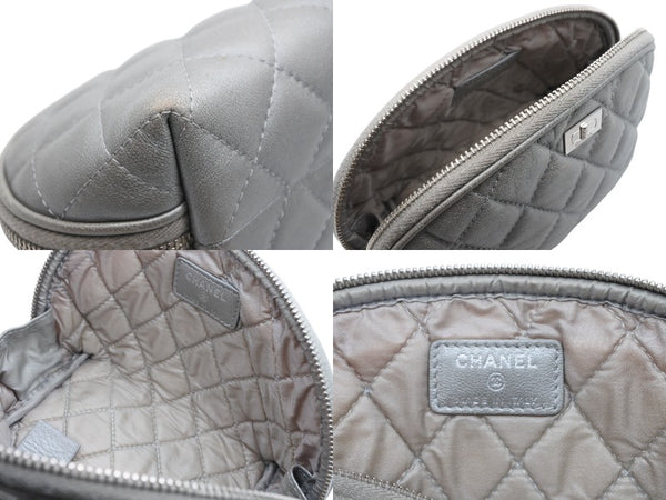 CHANEL シャネル 2.55 ポーチ キルティング コスメポーチ 小物入れ 18番台 イタリア製 レザー シルバー金具 美品 中古 4b010445