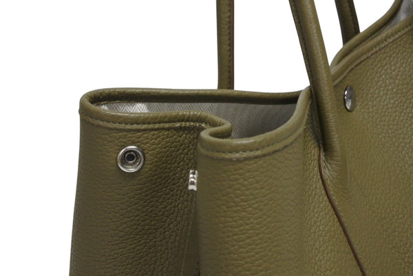 極美品 HERMES エルメス ガーデンパーティPM トートバッグ ネゴンダ キャンバス オリーブグリーン □O刻印 シルバー金具 中古 4b010456