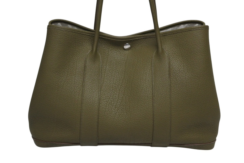 極美品 HERMES エルメス ガーデンパーティPM トートバッグ ネゴンダ キャンバス オリーブグリーン □O刻印 シルバー金具 中古 4b010456