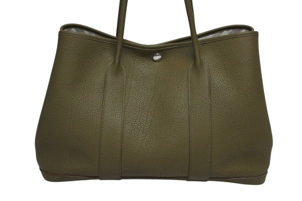 極美品 HERMES エルメス ガーデンパーティPM トートバッグ ネゴンダ キャンバス オリーブグリーン □O刻印 シルバー金具 中古 4b010456