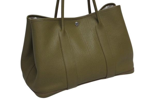 極美品 HERMES エルメス ガーデンパーティPM トートバッグ ネゴンダ キャンバス オリーブグリーン □O刻印 シルバー金具 中古 4b010456