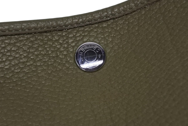 極美品 HERMES エルメス ガーデンパーティPM トートバッグ ネゴンダ キャンバス オリーブグリーン □O刻印 シルバー金具 中古 4b010456