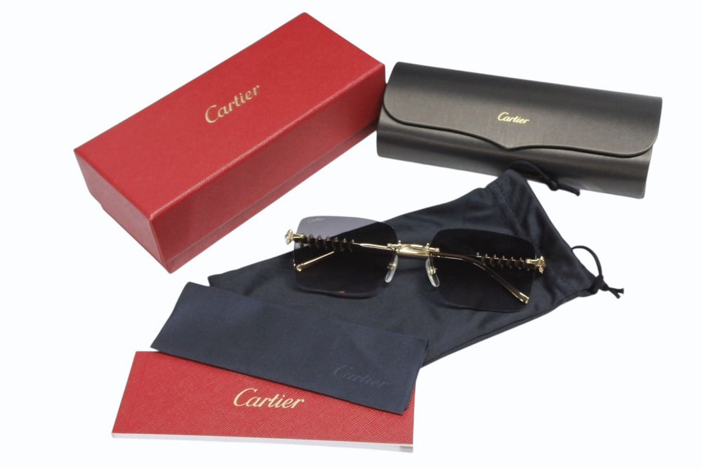 新品未使用 CARTIER カルティエ クラッシュ サングラス アイウェア CT0545S サイズ58□17 140 グレー ゴールド 中古 4b010458