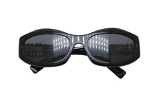 画像をギャラリービューアに読み込む, 新品未使用 MIUMIU ミュウミュウ ロゴ サングラス ブラック プラスチック スクエア型 61☐18 SMU 14Z F ゴールド金具 中古 4b010462