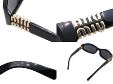 画像をギャラリービューアに読み込む, 新品未使用 MIUMIU ミュウミュウ ロゴ サングラス ブラック プラスチック スクエア型 61☐18 SMU 14Z F ゴールド金具 中古 4b010462